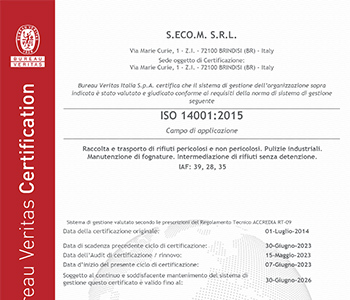 Sistema ambientale certificato ISO 14001:2015