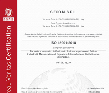 Sistema di gestione della Sicurezza ISO 45001:2018