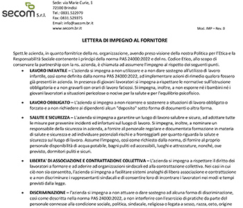 Lettera di Impegno per i Fornitori