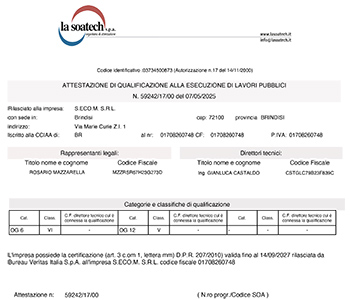 Attestazione SOA categoria OG6 classifica VI